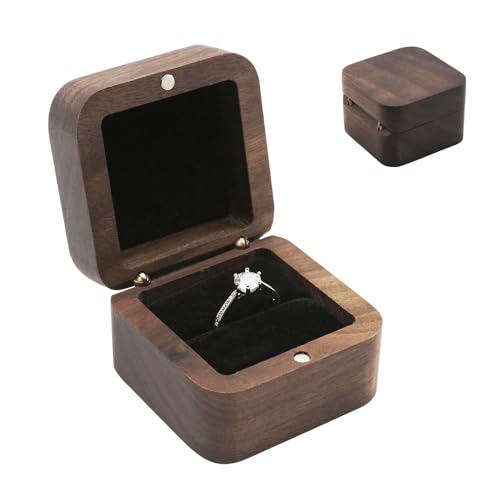 Mamiddle Walnuss Holz Ring Box Samt Soft Interieur Halterung Ohrringe Schmuck aus Holz Präsentation Box Fall für Vorschlag Verlobung Hochzeit Zeremonie (Quadrat)