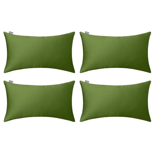 Pack de 4 fundas de almohada de algodón para almohada rectangular decorativa de algodón (funda solamente, sin inserción) (12 x 20 pulgadas/30 x 50 cm, verde oliva)