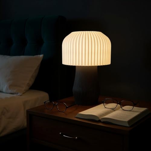 Image of Modern 3D Printed Table Lamp| Bedside Night Lamp | Warm Ambient Light for Bedroom, Living Room, Study Table & HomeDecor | Minimalist LED Desk Lamp for Cozy Lighting (Black)