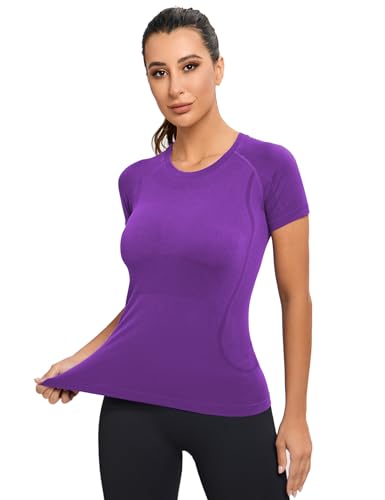 Image of MathCat Seamless Workout Tops for Women, Short Sleeve Compression Athletic Shirts Soft Yoga Gym Tops XS-XL
