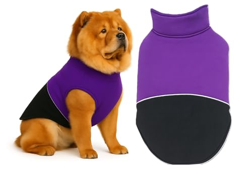 Image of The Pets Company Dog Winter Coat Jacket, Clothes, Windproof, Reversible, Light Weight, Washable, Ultra Warm Thick Fleece Lined Dog Vest for Cold Weather Protection, (Purple Black, Large - 24 Inch)