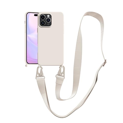 Image of Compatible with iPhone 16 Pro Max Case with Lanyard Crossbody iPhone Case with Strap Adjustable Shockproof Drop Protection Silicone Phone Cover for iPhone 16 Pro Max 6.9'' Stone