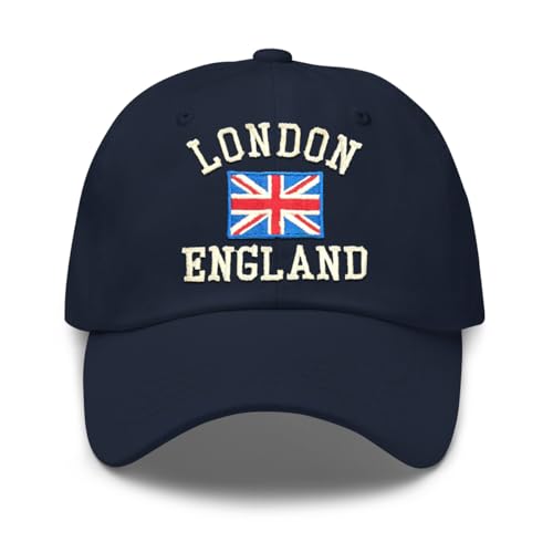 FifthRiver London England Baseball Cap for Men Women Embroidered UK Union Jack Flag Adjustable Breatheable Dad Hat (UK Alpha One Size Navy Cap)