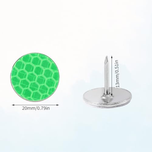 XIHIRCD 100 Stück Reflektierende Reißzwecken, 2cm Reflektierende Reißnägel mit Boxverpackung im Dunkeln Leuchtende Markierungen für Jagd Camping Wandern Survival-Outdoor (Grün)