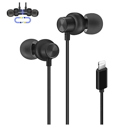 PALOVUE In-Ear Lightning-hörlurar Magnetiska hörlurar MFi-certifierad med mikrofonkontroll för iPhone 12 11 Pro Max iPhone X / XS (Max) / XR iPhone 8/8 Plus 7/7 Plus EarflowPlus (svart)