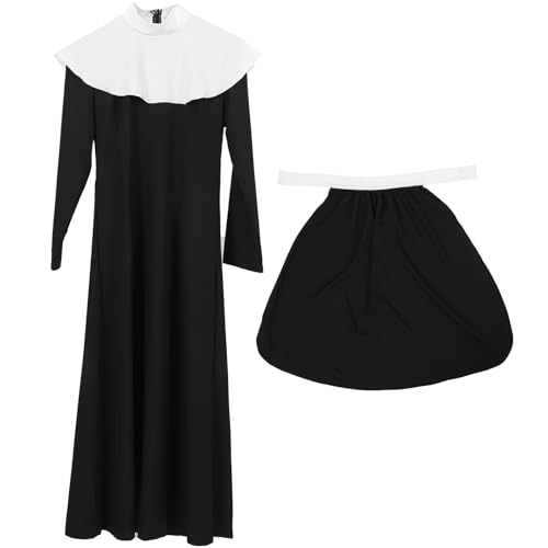 LIGIGWASH Disfraz de Monja Mujer para Halloween y Fiestas Temáticas, Confeccionado en Spandex, Cómodo, Adecuado para Adultos