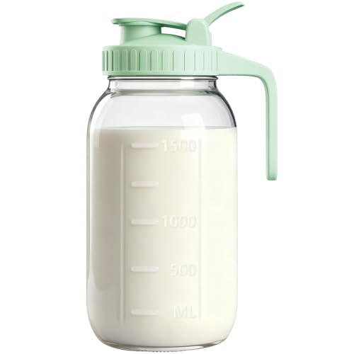 64oz Glass Breast Milk Pitcher with Lid & Pour Spout, 2 Quart Airtight Leakproof BreastMilk Fridge...