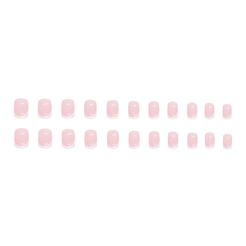 JUSTOTRY 24 Pcs Classy Pink False Nails Short Pattern,White French Square Press on Nails,Glossy Fake Nails Medium for Nail Art Squoval Stick on Nail for Women Gifts - Image 4