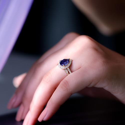 Certified Lab Grown Blue Sapphire Diamond Wedding Ring Set, AAAA Quality, Sapphire Diamond Bridal Ring Set - Ready To Gift3