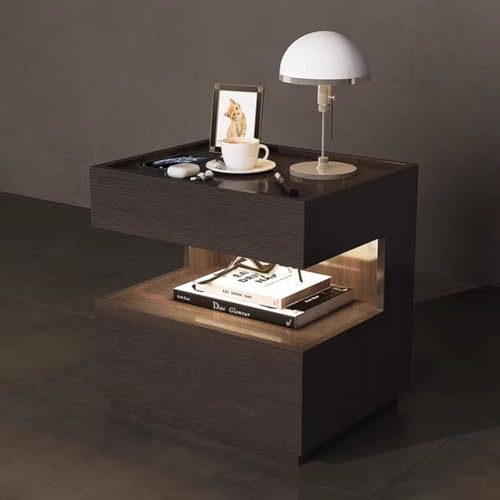 Mesita De Noche De Madera Maciza Natural, Mesita De Noche Pequeña Con Cajones Y Estantes Abiertos, Mesita De Noche Con Estantes Abiertos, Estante De Almacenamiento Pequeño(A,60x40x50cm)