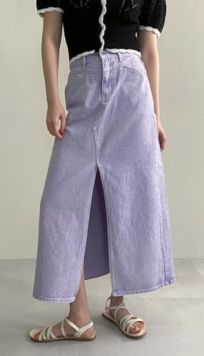 CHARTOU Women Summer Casual Long Denim Skirt Slit A Line Midi Long Jean Skirt2