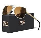 LUENX Aviator Sunglasses Mens Womens Polarized Brown Plastic Lens Gold Metal Frame Large 60mm