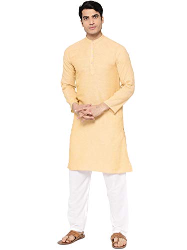 Image of Vastraa Fusion Men's Printed Kurta Pure Cotton Long Kurta, Round Collar, Full Sleeves, Button Kurta, Ethnic Wear