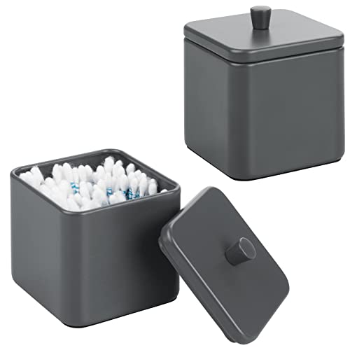 Mdesign Small Metal Square Bathroom Apothecary Storage Organizer Canister Jars With Lid - Organization Holders For Vanity, Makeup Tables - Unity Collection - 2 Pack - Matte Slate Gray #TOP9