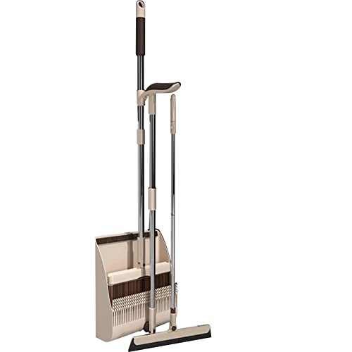 YEDECOR Kehrschaufel- und Besen-Sets, Langstieliger Besen und Kehrschaufel, Weiche Kehrbürste mit aufrechter Kehrschaufel-Kombination für die Reinigung der Küche im Innen- und Außenbereich,Khaki