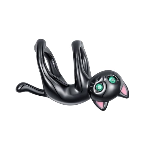 BIZK Schwarze Katze Charm Anhänger für Armband 925 Sterling Silber Charm Bead Pendant für Europäische Armbänder und Halsketten