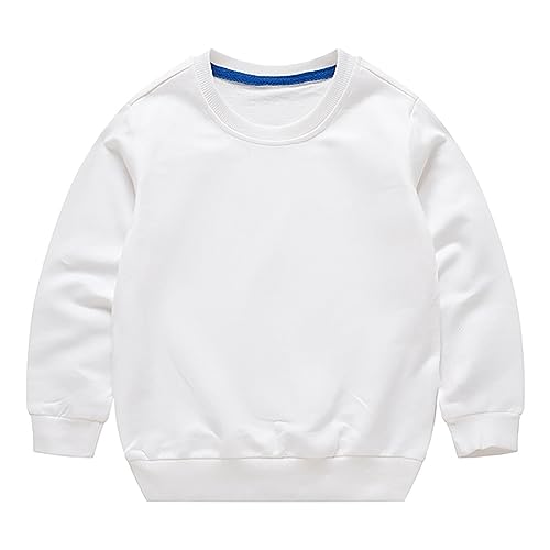 Generic Kids Solid Color Sweatshirt toddler Boys Girls Long Sleeve Crewneck Pullover Relaxed Fit Fall (White, 12-18 Months)
