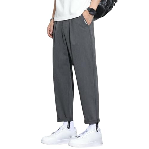 Men's Spring Summer Thin Ice Silk Trendy Loose Straight Sporty Nine-Tenths Pants