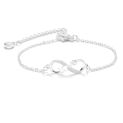 Image of Infinity Heart Bracelets for Daughter Mom Sister Granddaughter Grandma Lovers White Gold Plated Diamond Adjustable Butterfly Bracelets Best Birthday Mother's day Graduation Gifts