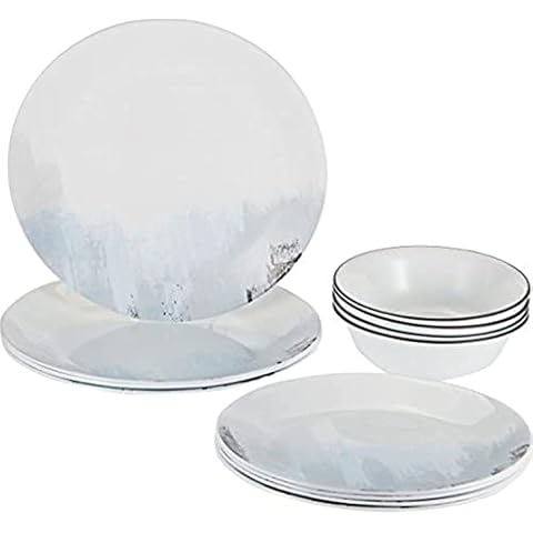 Corelle Tranquil Reflection Chip & Break Resistant 12pc Dinner Set, Service for 4, Blue/Grey, 27.94 x 12.38 x 26.67 cm Cover
