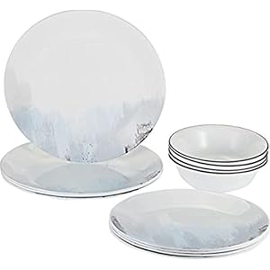 Corelle Tranquil Reflection Chip & Break Resistant 12pc Dinner Set, Service for 4, Blue/Grey, 27.94 x 12.38 x 26.67 cm