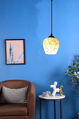 Image of Abstract Swirl Milky Glass Single Hanging Ceiling Light Modern Oval Patterned Pendant Lamp Chandelier for (Bulb not Included) Pack of 1