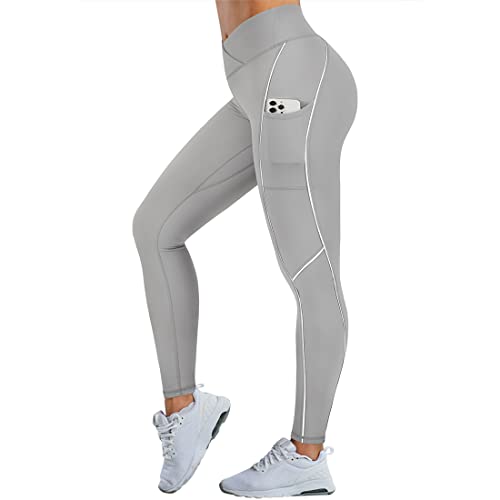 Image of SUUKSESS Women Reflective High Waisted Running Leggings with Pockets Yoga Pants