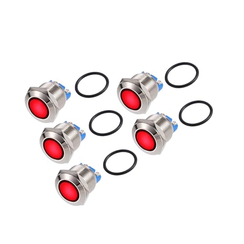 5 Pcs LED Luz Indicadora 19mm 12V Metal Impermeable Roja miniatura 1