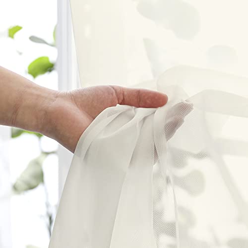 Image of OVZME Ivory Sheer Curtains 84 Inch Length 2 Panels for Bedroom, Elegant Light Filtering Sheer Ivory Curtains Window Treatment for Living Room & Sliding Glass Door, 1 Pair, Each 42Wx84L