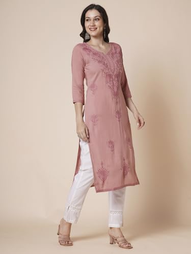 Image of RATAN Rayon Straight Lucknowi Chikankari Ethnic Wear Kurta for Women
