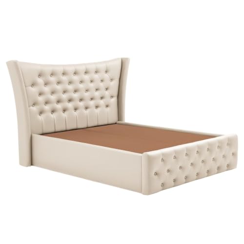Image of HITHOS Furniture Modern Upholstered King Size Bed with Box Storage Solid Wood Double Bed Cot Bed Palang for Living Room Home Bedroom (Beige) 1