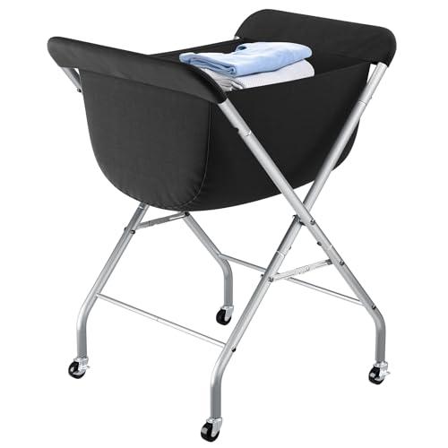 ELYKEN Laundry Cart with Wheels, 33”H Easy Rolling Laundry Hamper with Removable Liner Bag, Sturdy Metal Frame Clothes Basket with 4 Casters and 2 Brakes