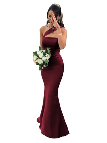 Image of Stretch Spandex Bridesmaid Dresses Long 2026 One Shoulder Formal Gowns Satin Mermaid Prom Wedding Guest DR0194N