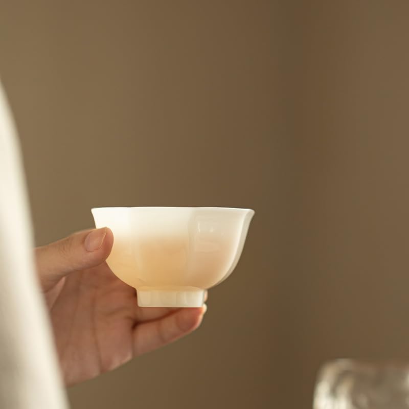 Tea Cup Handmade Unpolished Jade Ice Porcelain Plain White Eight-Sided Host Ceramic Thin Body Exquisite Soaking Container