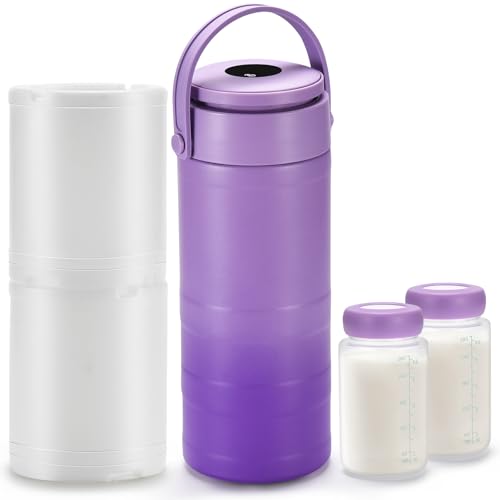 Image of Portable Breast Milk Cooler for Outdoor, withTemp Display, Life Saver with 360° Total Cooling for 24 Hours, 22oz Large Capacity Breastmilk Chiller with 2pcs BPA-Free Bottle for Breastmilk Storage
