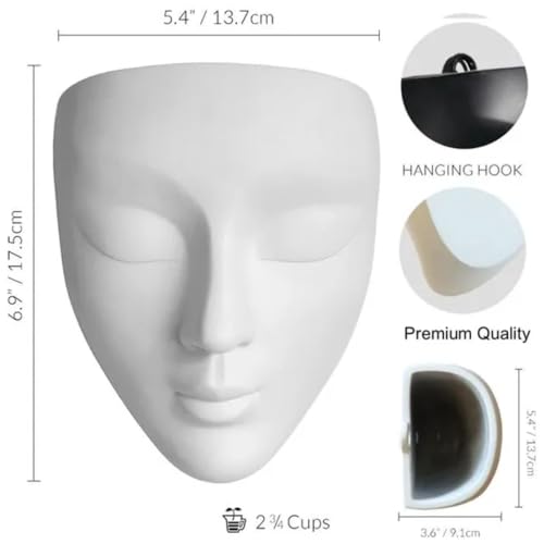 Image of Ceramic Lady Face Wall Hanging Planter | 17.5 x 13.5 cm Abstract Face Vase for Indoor Wall, Living Room, Balcony & Home Decor (White)