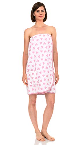 TowelSelections Women's Wrap, Shower & Bath, Terry Spa Towel Medium White-Pink Heart
