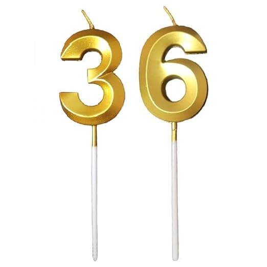 Image of ToyUniverse Number 36 Metallic Gold Candle for Thirty Sixth Birthday, Anniversary, Surprise Party Cake Decoration (Pack of 2)