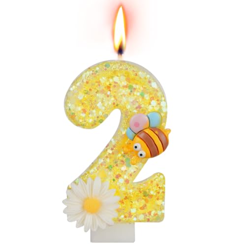 Alaoo Velas Cumpleaños Números 2,3D Abeja Amarilla Velas