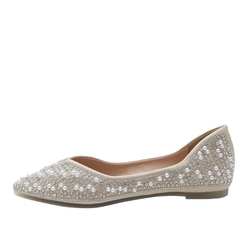 Pearl Flats for Women Pointed Toe Bridal Wedding Dressy Flats with Rhinestones