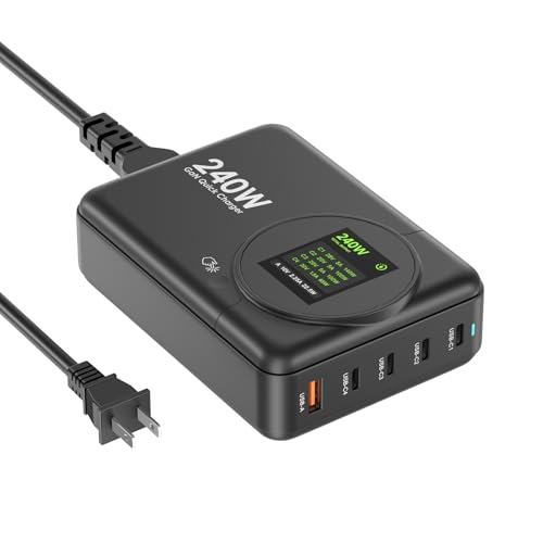 240W GaN Charger, 5-Port USB C Charger with 140W Max PD 3.1 Port, LED Display Desktop Charging...