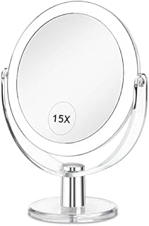 CLSEVXY Vanity Mirror Makeup Mirror with Stand, 1X/15X Magnification Double Sided 360 Degree Swivel Magnifying Mirror, 6.25 Inch Portable Table Desk Counter top Mirror Bathroom Shaving Make Up Mirror
