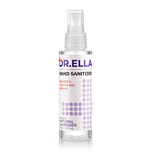 Dr. Ella Hand Sanitizer 100 mL 70% Alcohol Hand Sanitizer Liquid with Cap for Easy Dispensing - Bulk Hand Sanitizer Tough on Germs - Clean Hands with No Water - Infused Lavender Extract (5 Pack)