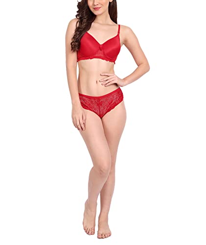 Image of FIMS - Fashion is my style Women Cotton Floral Lace Padded, Non-Wired, Full Coverage, Seamless Bra Panty Set, Multicolor, Lingerie Set