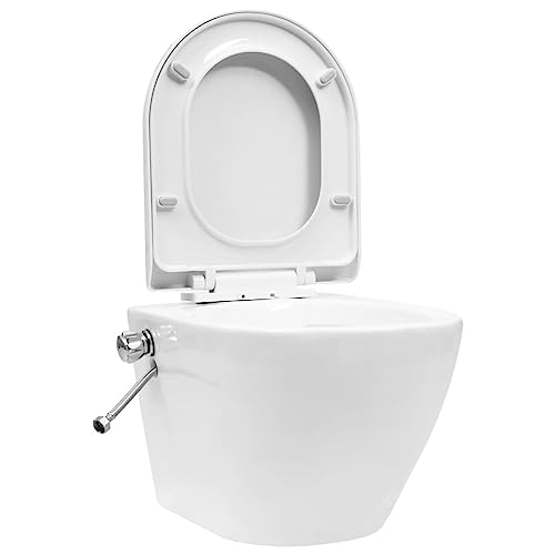 vidaXL Toilette Senza Bordo Sospesa con Funzione Bidet Ceramica Bianca
