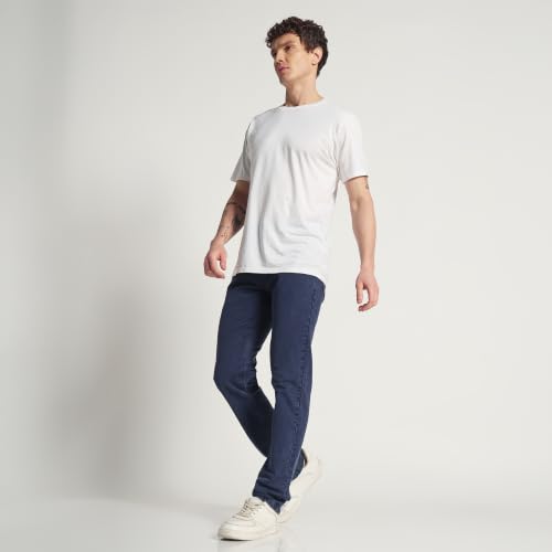 Image of Cotton Comfort Fit Jeans for Men | Full-Length Solid Denim Pants with Button Closure, Embroidered Design, Mid-Rise Casual Trousers for Daily | Classic Jeans for Office Bottoms (DI-249)