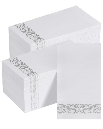 Goodluck 200 Pack 3-Ply Disposable Napkins - Soft & Absorbent Paper Hand Towels for Bathroom Guests, Dinner Party, Kitchen, Christmas, Wedding & Events, Parties - Floral Siliver Trim