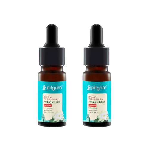Image of Pilgrim 25% AHA + 2% BHA + 5% PHA Peeling Solution For Tan Removal - 10ml |10-Minute Facial At Home | Advanced Exfoliating Peel for Brighter & Smoother Skin, Pore Cleansing | For All Skin Type - Pack of 2