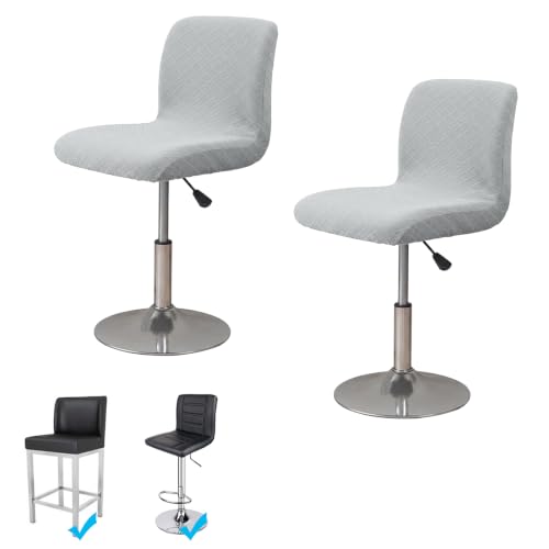 Image of WOMACO Bar Stool Cover with Back Jacquard Fabric Dining Room Square Swivel Barstool Chair Seat Cushion Slipcover for Counter Height Mid Low Back Chair Protector (Light Gray, 2PCS)