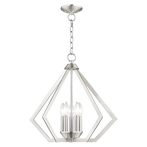 One-Day Sale: Up to 60% Off Livex Lighting 40925-91 Prism 5 Light Chandelier, 20" x 20" x 19.5", Brushed Nickel